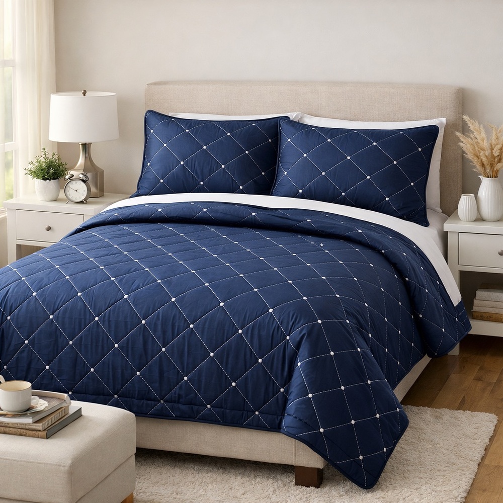 Sleep Zone Navy/ White Twin Quilt